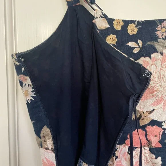 Cynthia Rowley Navy Floral Linen Dress Size 4 - Picture 5 of 6